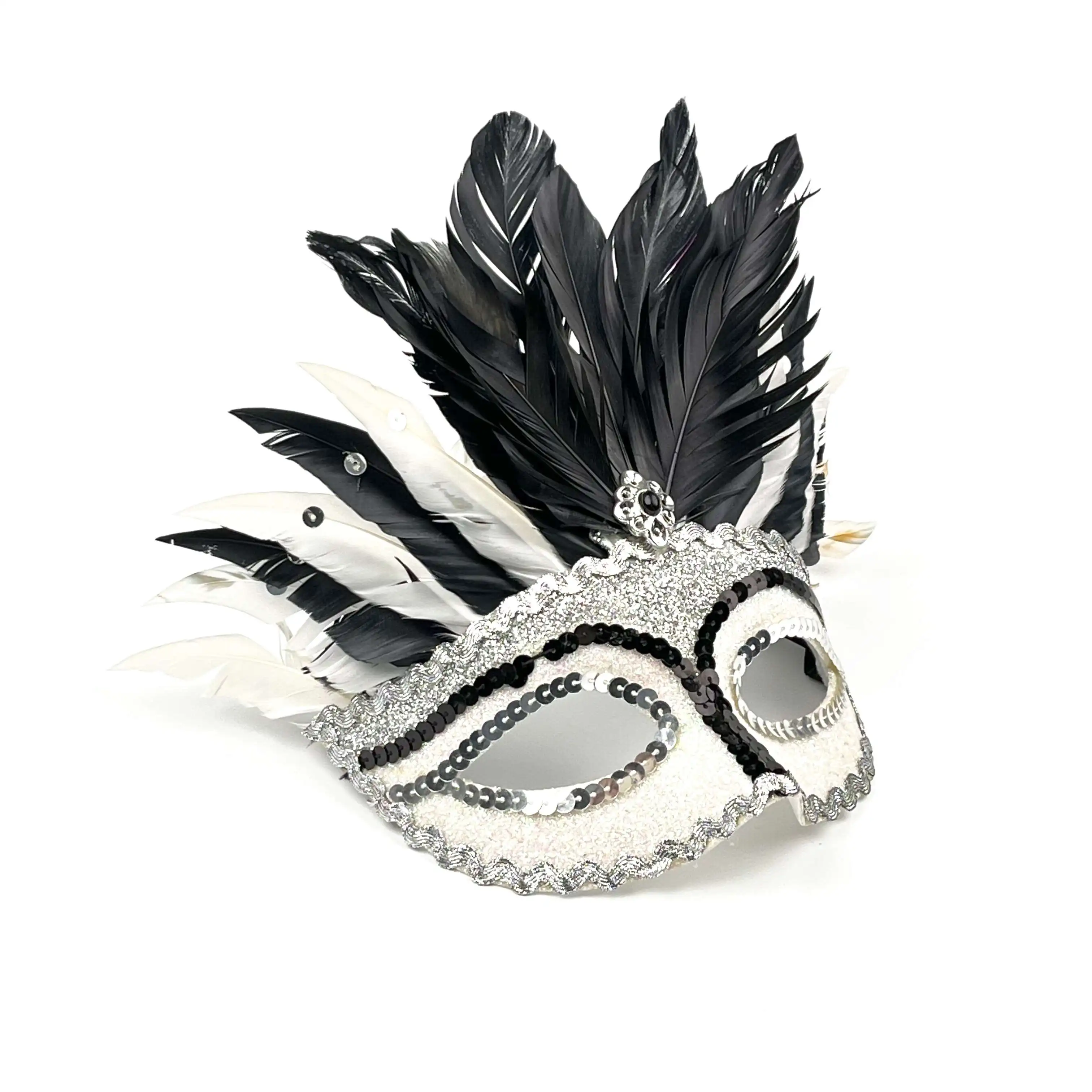 Carnival Party Parades Fluffy Feather Mask Mardi Gras Queen Mask Parade Masque Feather Leather Sequins Facial Mask
