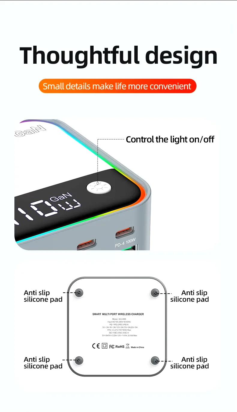 120W GaN 8 Port USB C Charger Block  Charging Station Hub USB C Wall Charger Power Strip Adapter Plug for iPad iPhone 16 15