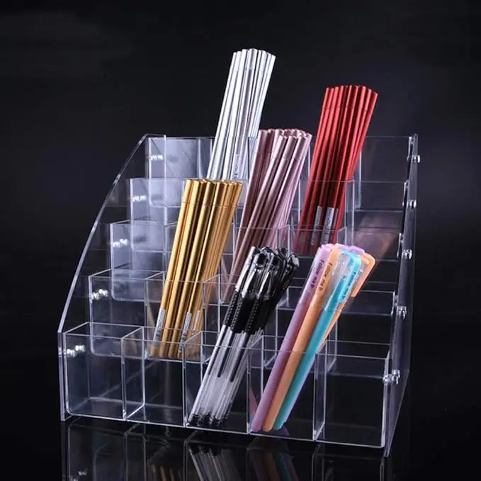 Clear Acrylic Pen holder Stationery Storage Brush Case Desktop Pencil Cup Organizer Display Stand Ladder Storage Display Rack