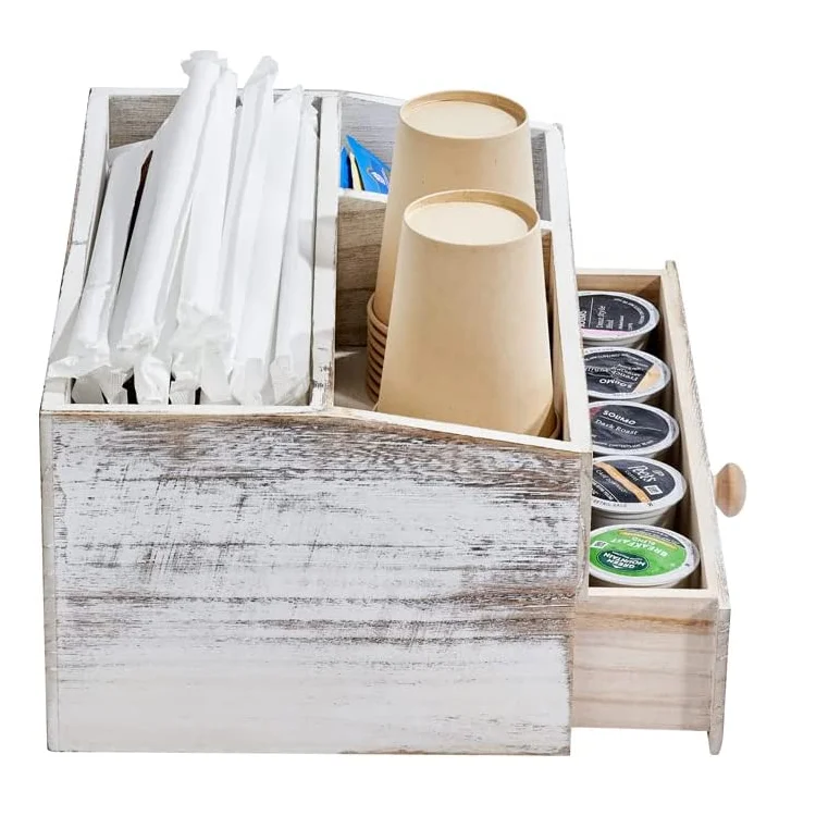 Пользовательский прямоугольный Креативный дизайн органайзер для кофейной станции с выдвижным ящиком и 4 отделениями