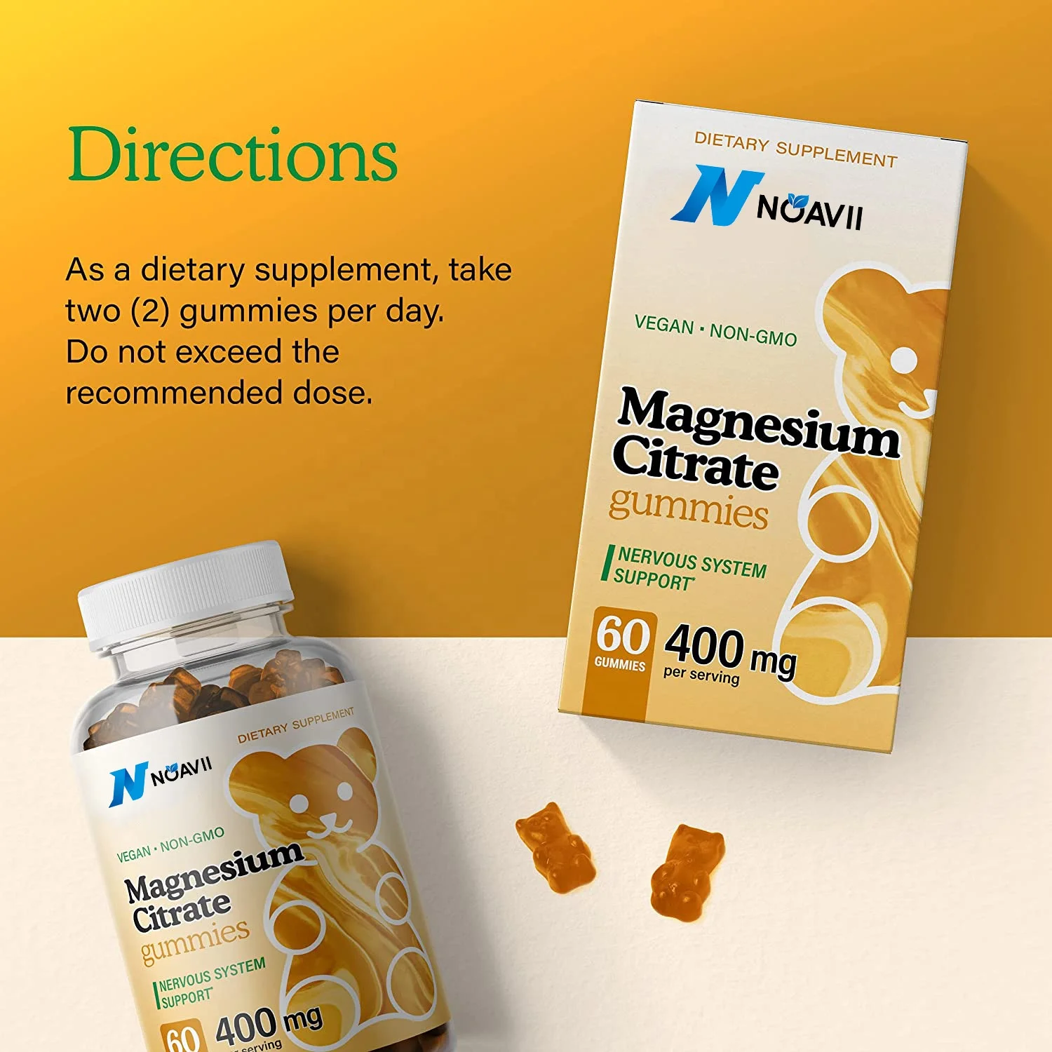 Magnesium Citrate Gummies Daily Dietary Supplement to Support Bones Muscle Function&Cognition Natural Sleep Aid Energy Booster