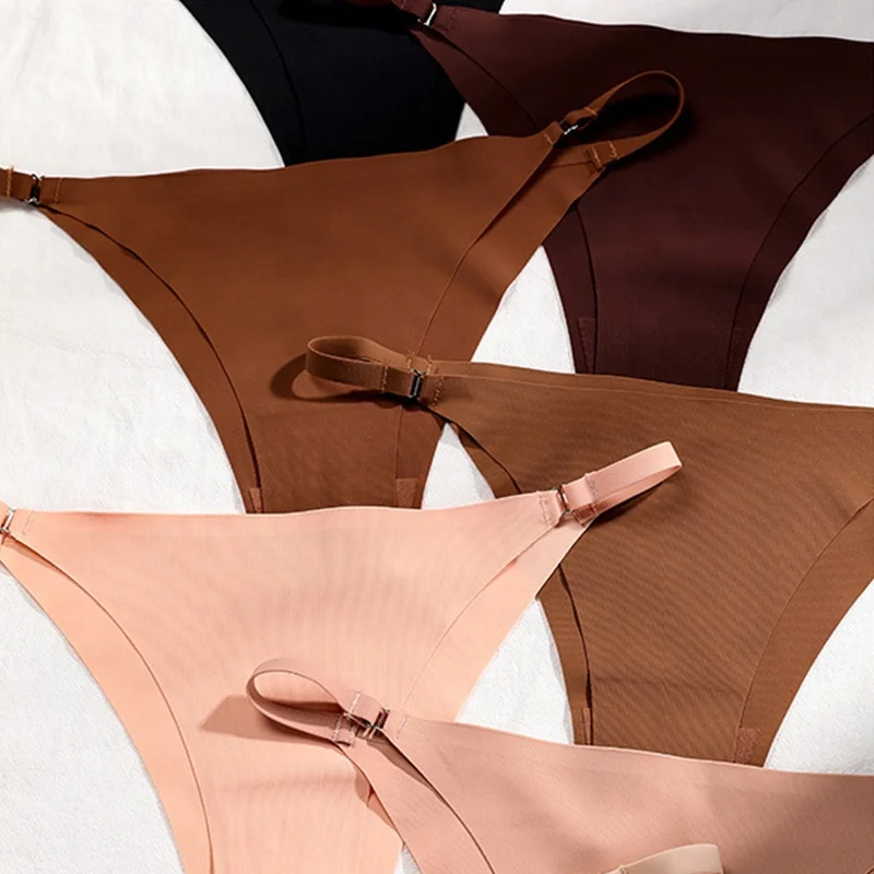 High elastic spandex breathable tangas plus size women underwear Invisible seamless ladies thongs bikini silk panty