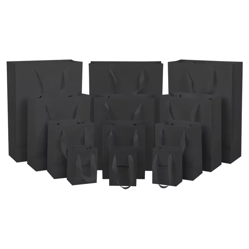 Factory wholesale black cowhide hand shopping bag clothing paper bag with your own logo shipping bag