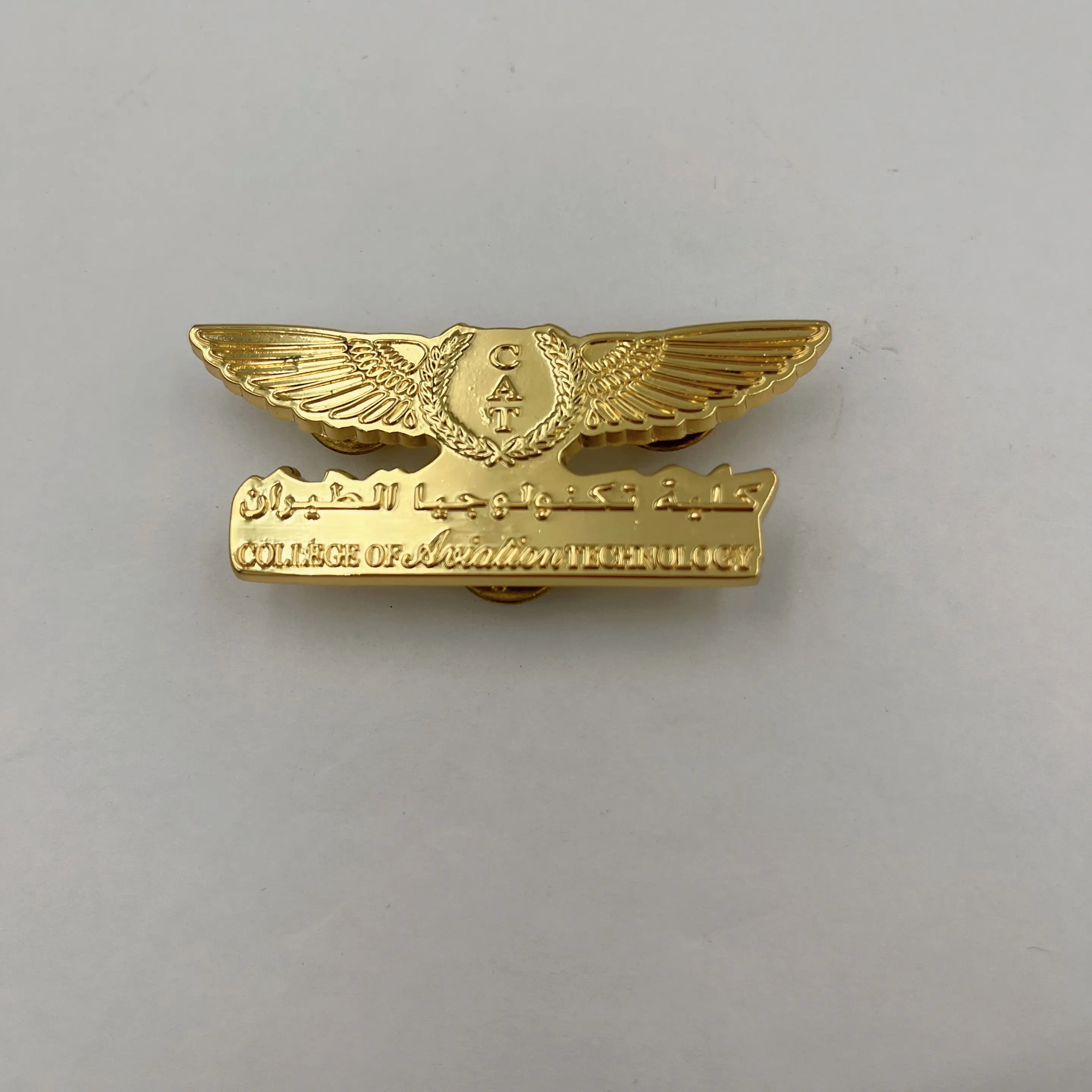 High Quality Custom Wing Badge Golden Metal Pin with Die Casting Technique Zinc Alloy Material Logo Theme Souvenir Gift