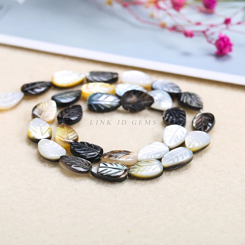 JD Wholesale Natural Mother of Pearl Shell Beads Natural Black Lip Shell Oval Leaf Shape Beads For Jewelry Making