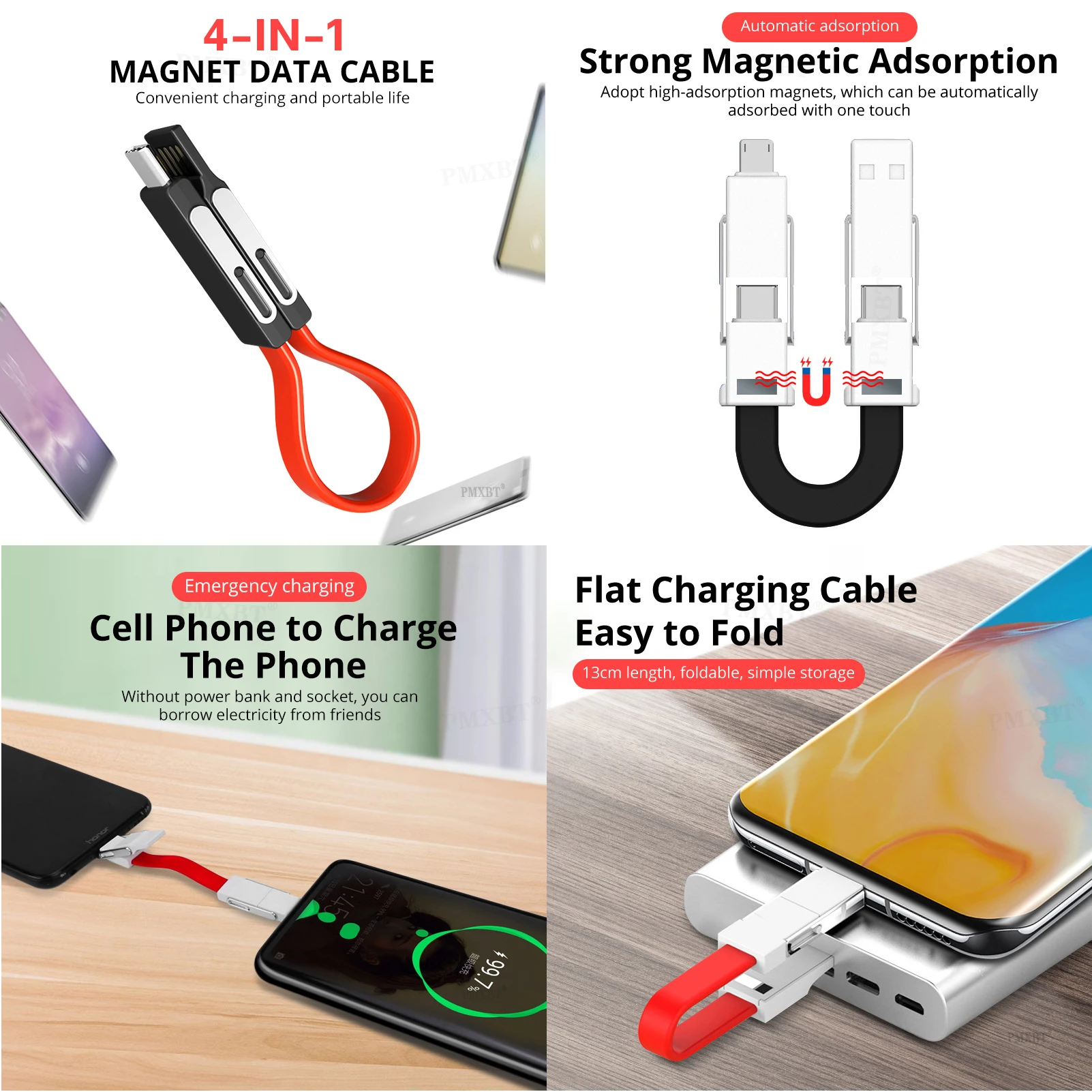 Key Ring Usb Cable 4 in 1 Magnetic Micro USB Key Chain Adapter Data Charging Cable