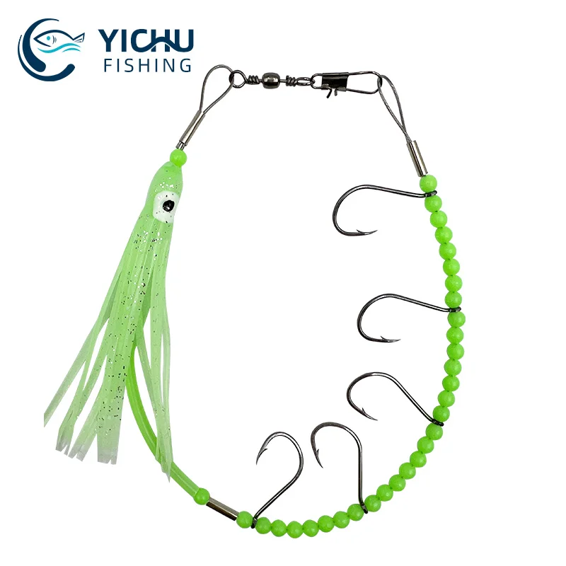 37cm Luminous Octopus String Hooks Hairtail Squid String Hook 5 Sharp Hooks Steel Wire Artificial Fishing Lures