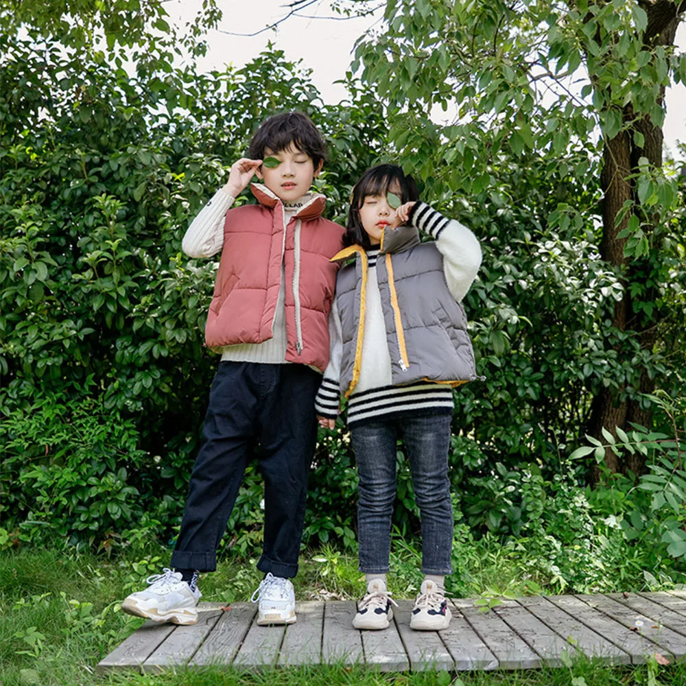 Boutique Fashion Children Winter Stand Collar Thick Warm Vest High Quality Outerwear Sleeveless Down Cotton Vest