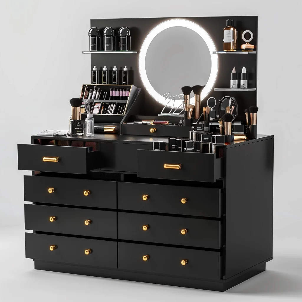 modern design antique black makeup bedroom dressing table with led mirror and drawers makeup vanities bedroom furniture
