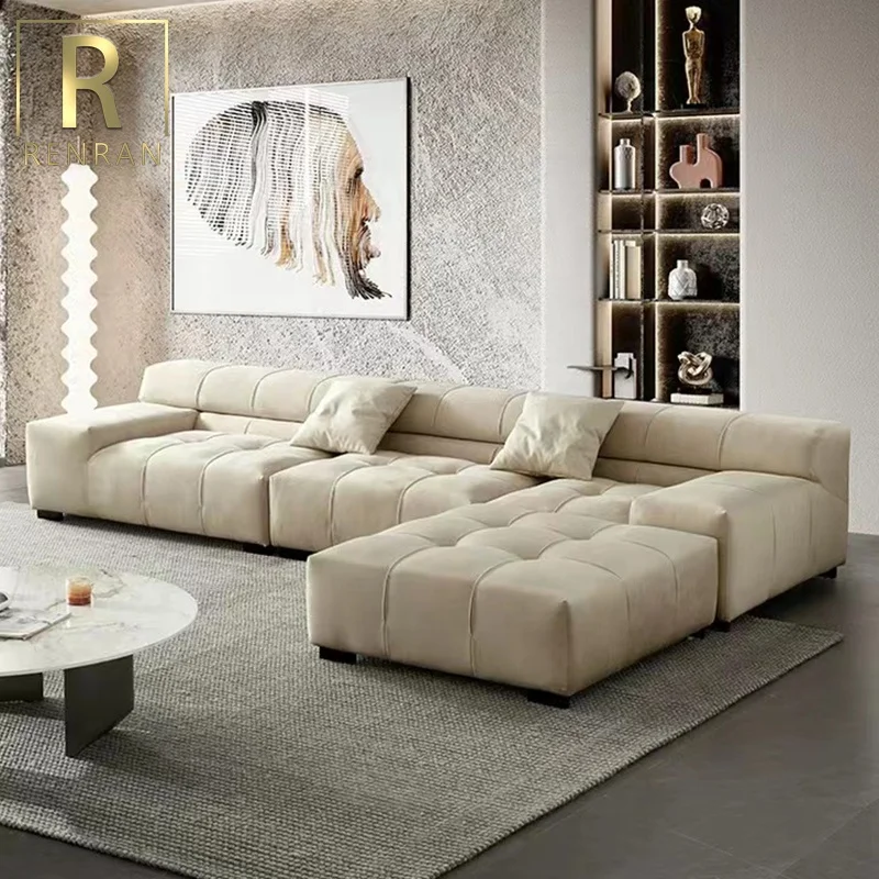 The latest Italian minimalist frosted velvet fabric used furniture sofa set modern living room module L shape sofa set