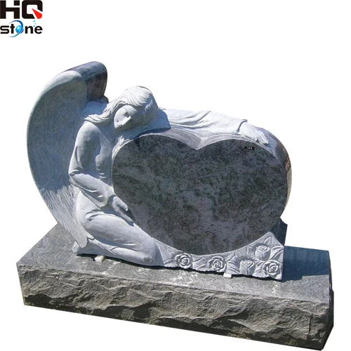 HQ STONE angel hugging heart headstone angel heart monument two heart angel tombstone