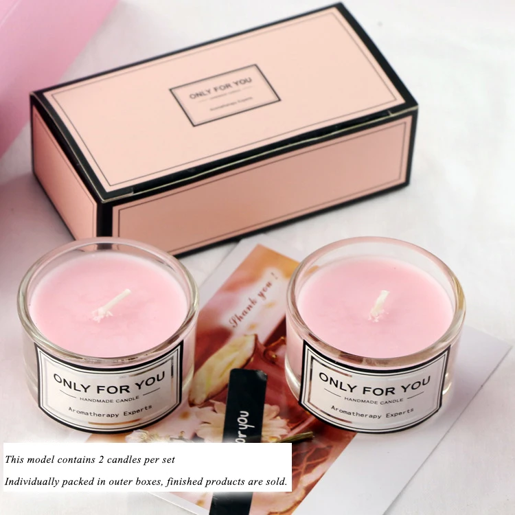 High End Holiday 2Pcs/set Elegant Romantic Pink Glass Jar Scented Soy Wax Scented Candle With Gift Box For Home Air Freshener