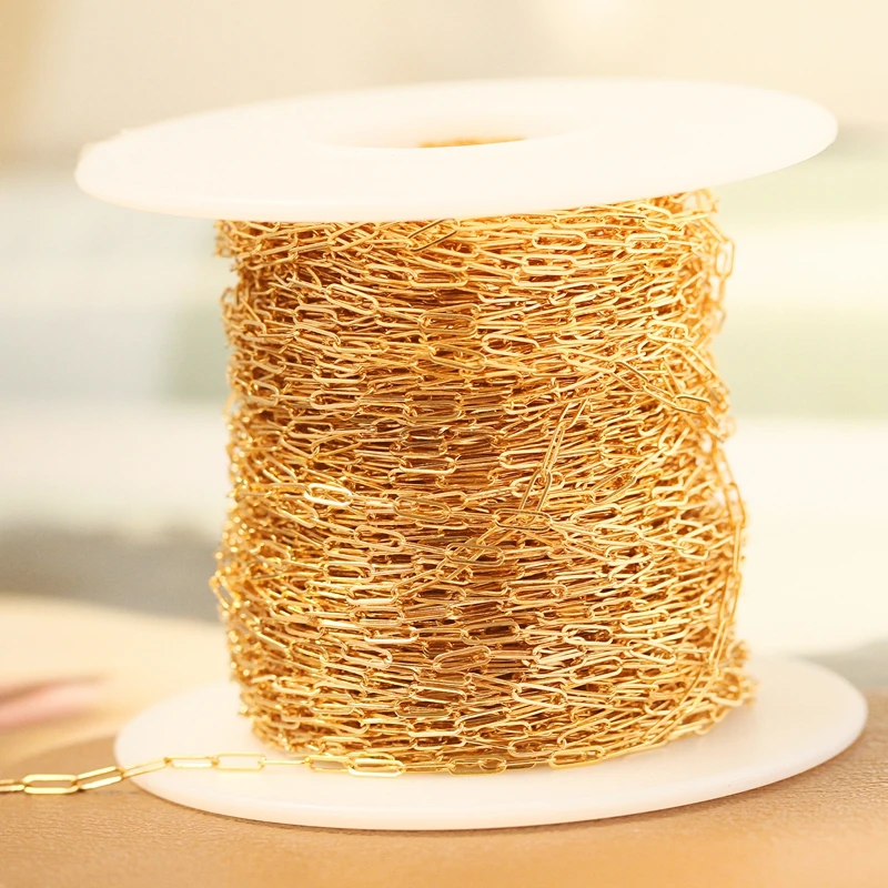 Плоская позолоченная кабельная цепь GC011 14K для изготовления ювелирных