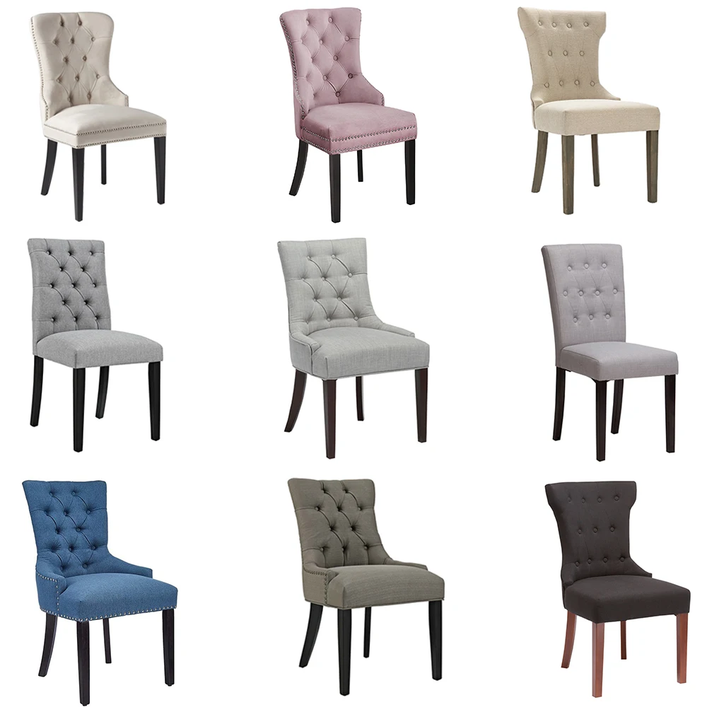 Sillas para comedor customized color white velvet fabric dining chair with nailhead
