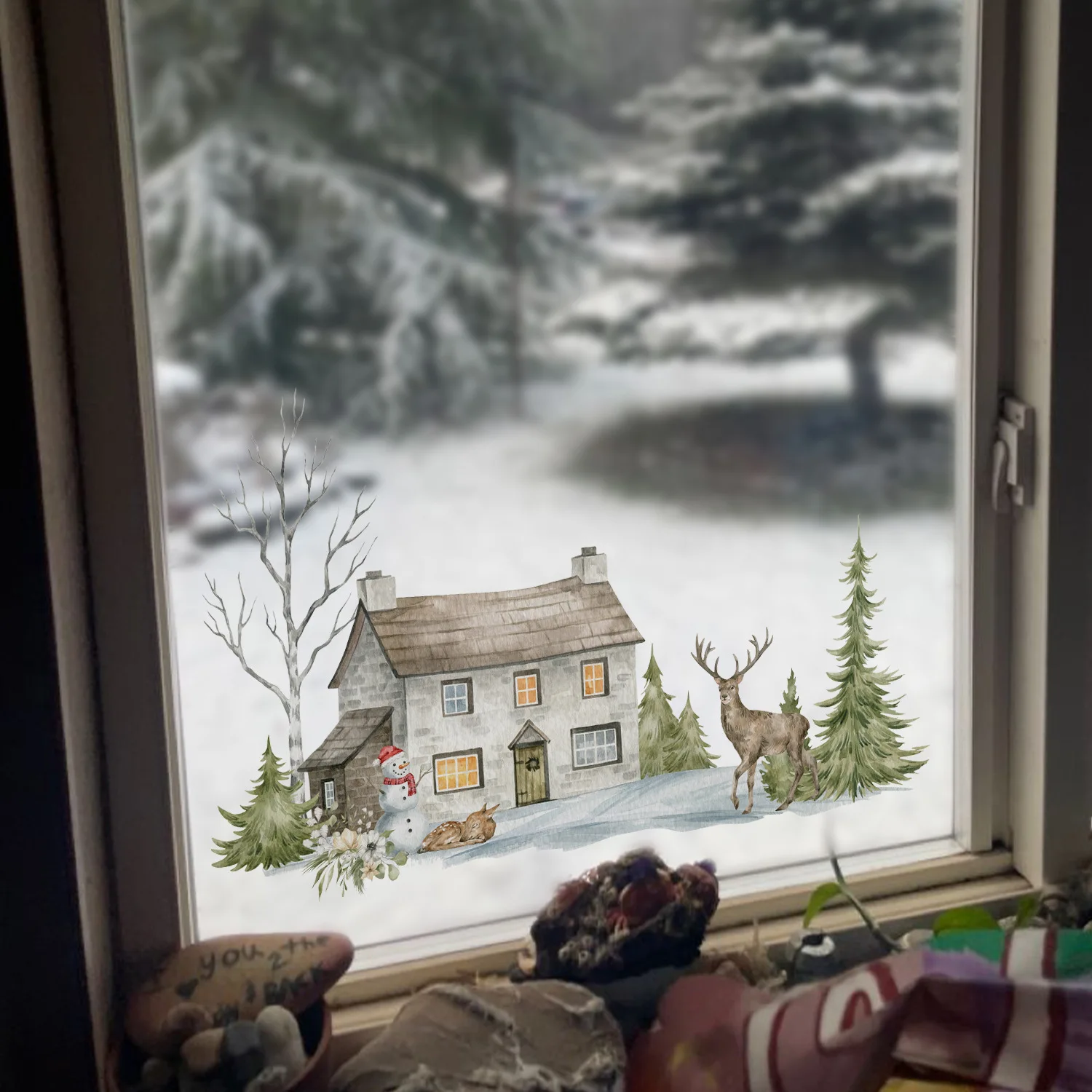 Новые тренды рождественские украшения для дома окна снежинки зеркало торговый центр стеклянная наклейка сделанный на заказ девушка лось