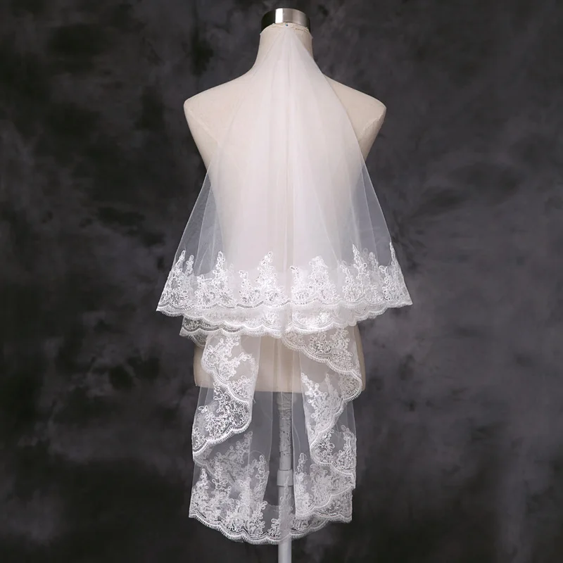 Sequined Lace Veils Long Wedding Embroidery Veils Beaded Appliqued Bridal Veils