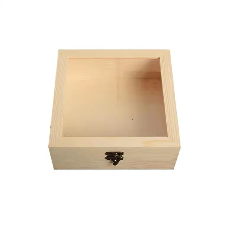 Creative wooden wooden box with clear glass lid for candy and holiday gifts