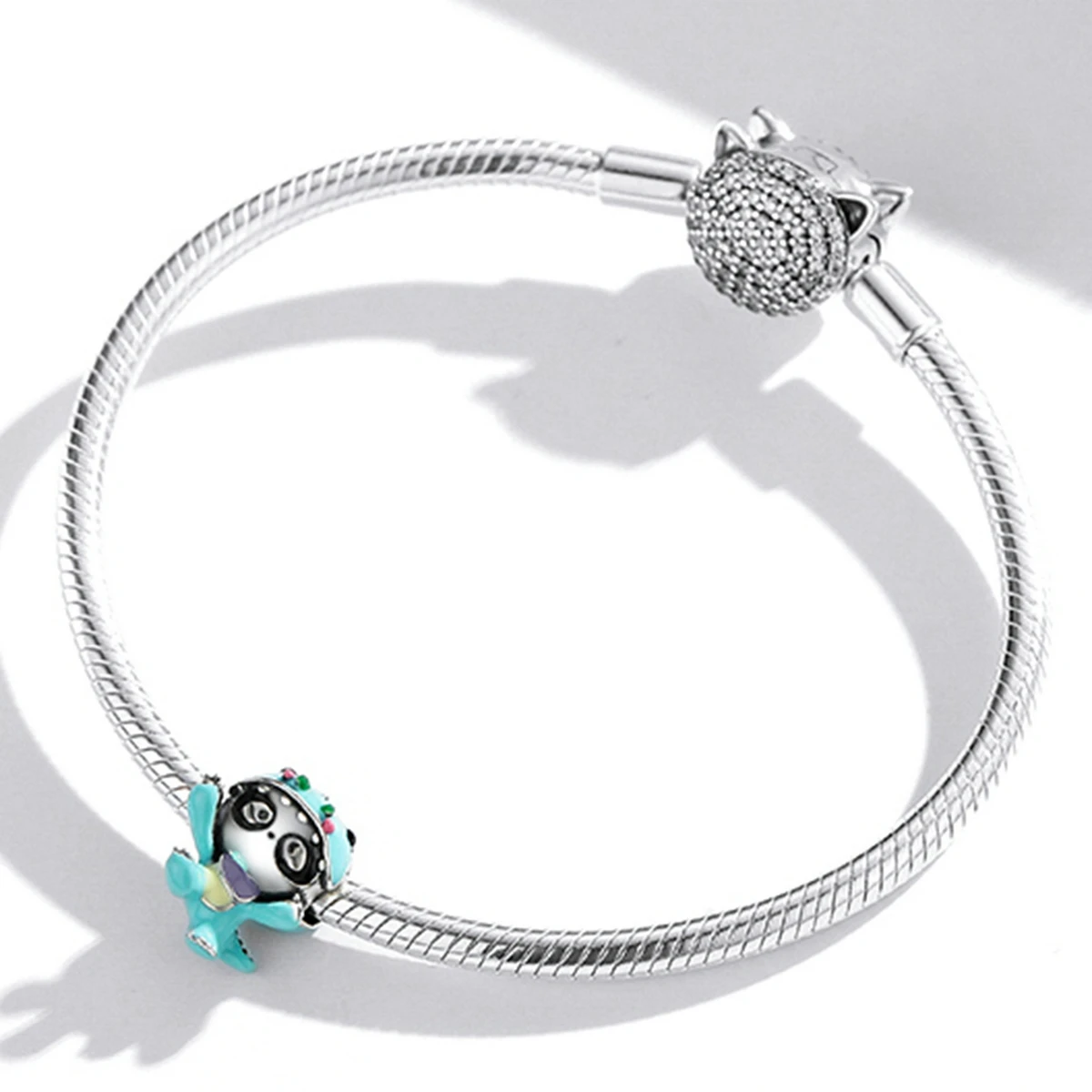 Fun Panda S925 Silver Bracelet Beaded Cute Cartoon Animal Diy Loose Beads Accessories SCC1933