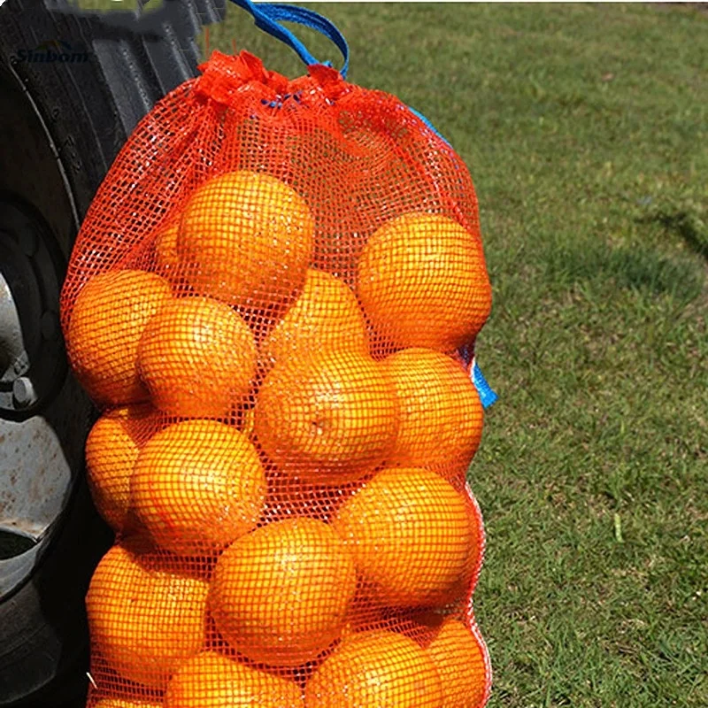 Small white plastic leno net onion sack fruit mesh bags with draw string