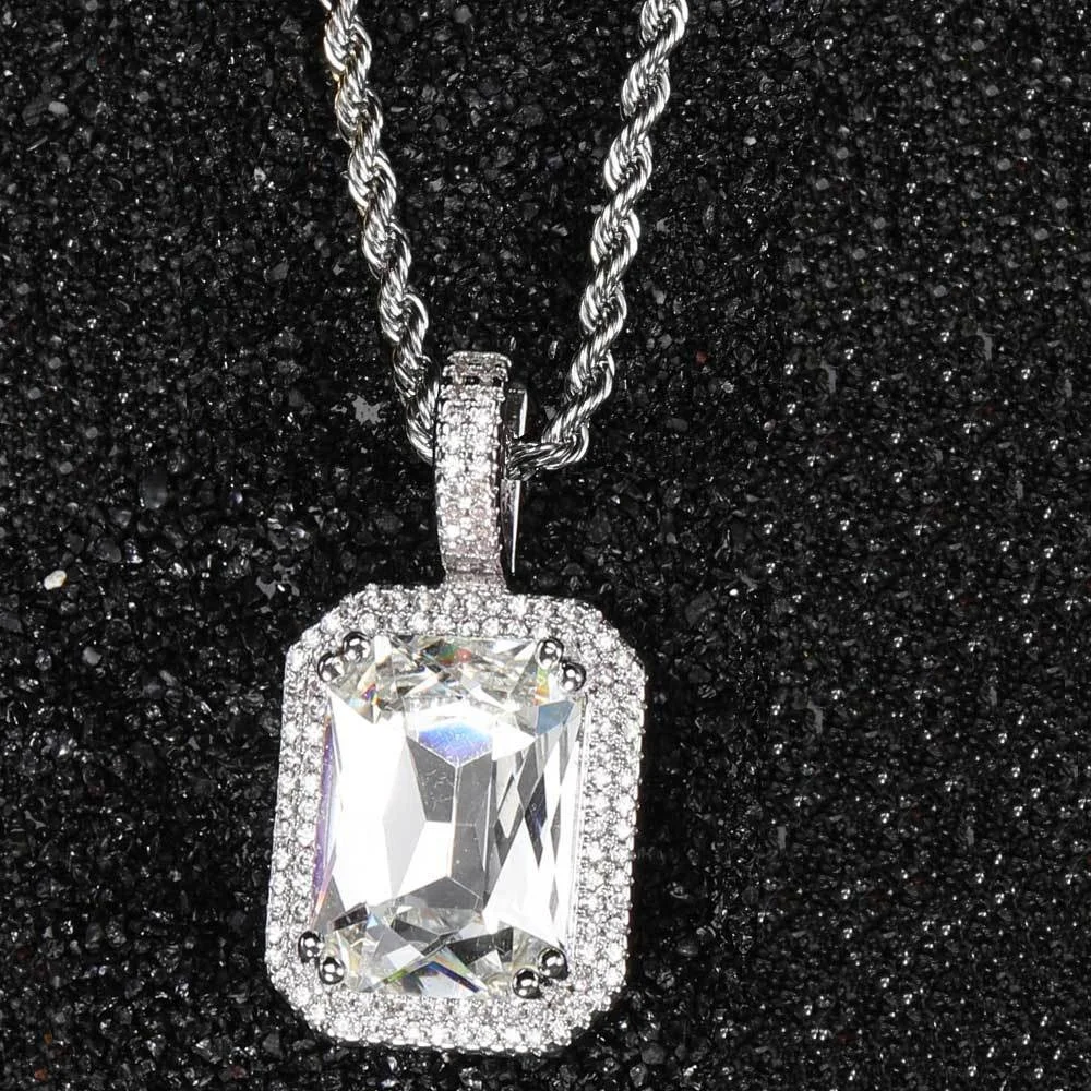 IG Bust Down Red Ruby Blue Pink Gem Iced Out Charm Square Pendant Necklace CZ Hip Hop Diamond Women Men Jewelry