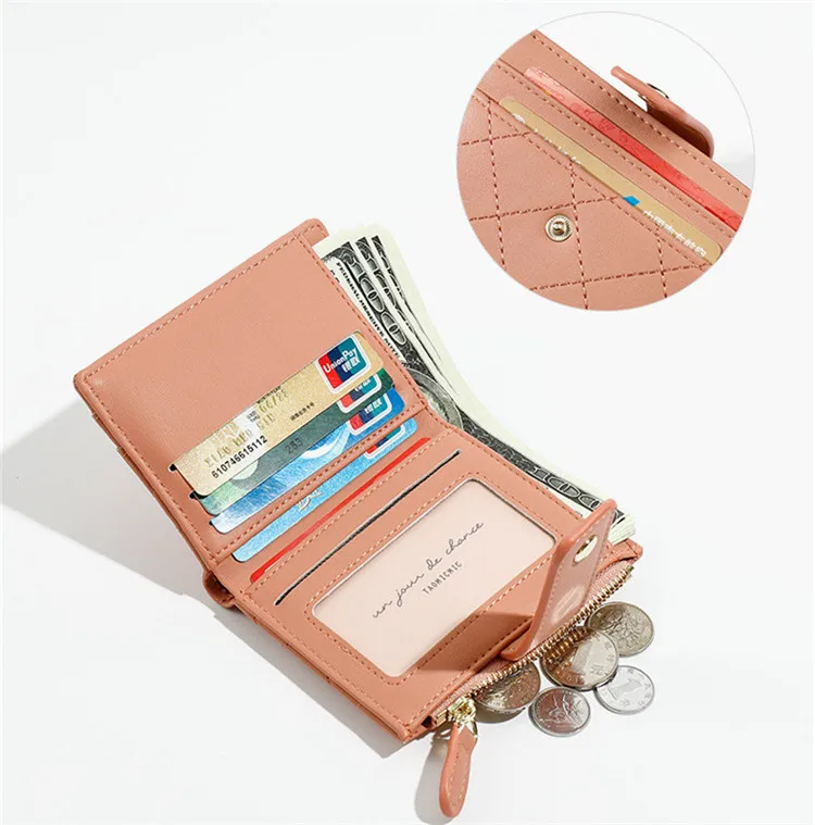 Pink small minimalist short women fashionable card holder mini wallets for teenage girl ladies