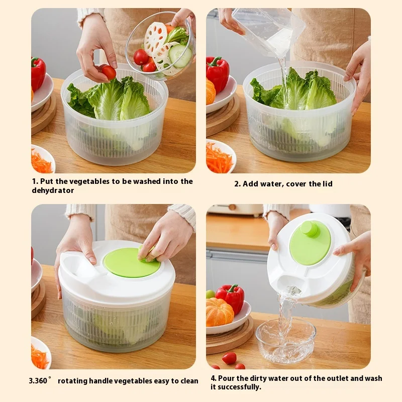 Multifunctional Hand-Cranked Vegetable and Fruit Spin Dryer Salad Dehydrator with Drain Device Household Plastic Washing Basin