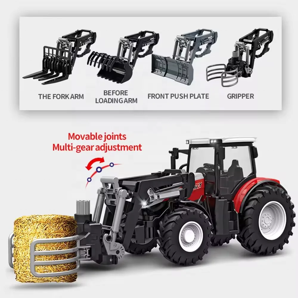 Hot High quality 6 Channel 2.4G remote control 1:24 rc engineering vehicle model farm truck rc farm tractor with lights for kids