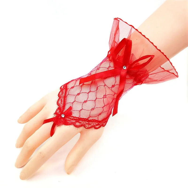 Модные короткие черные рукавицы кружевные привидения для невесты Свадебный костюм на Хэллоуин Лолита сетчатый бант Короткие