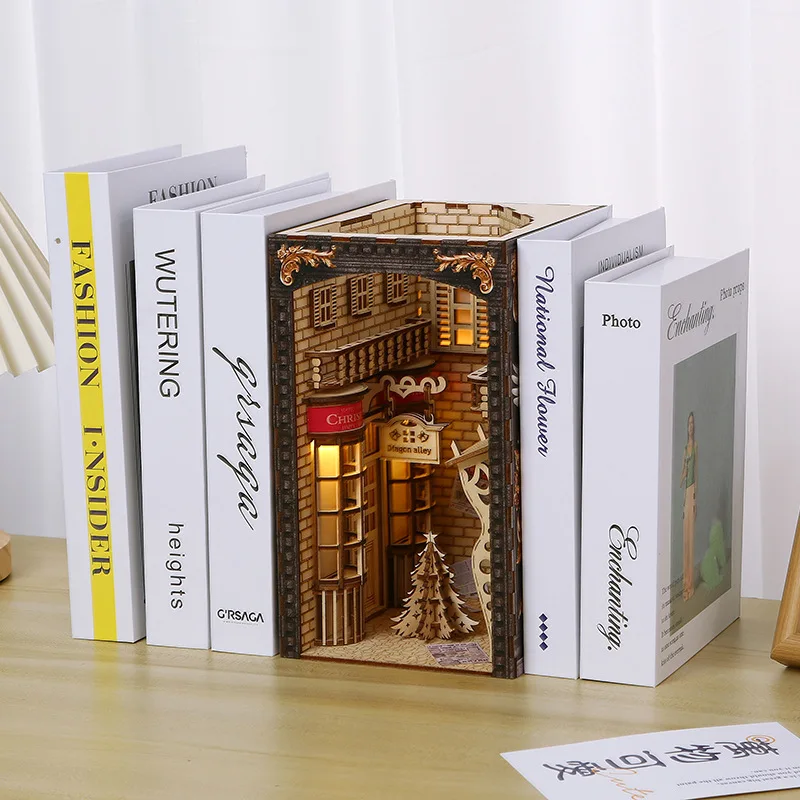 Handmade DIY Cottage Bookstand Set Creative 3D Stereo Model Decoration PVC Wooden Doll House Assembly for Birthday Gift