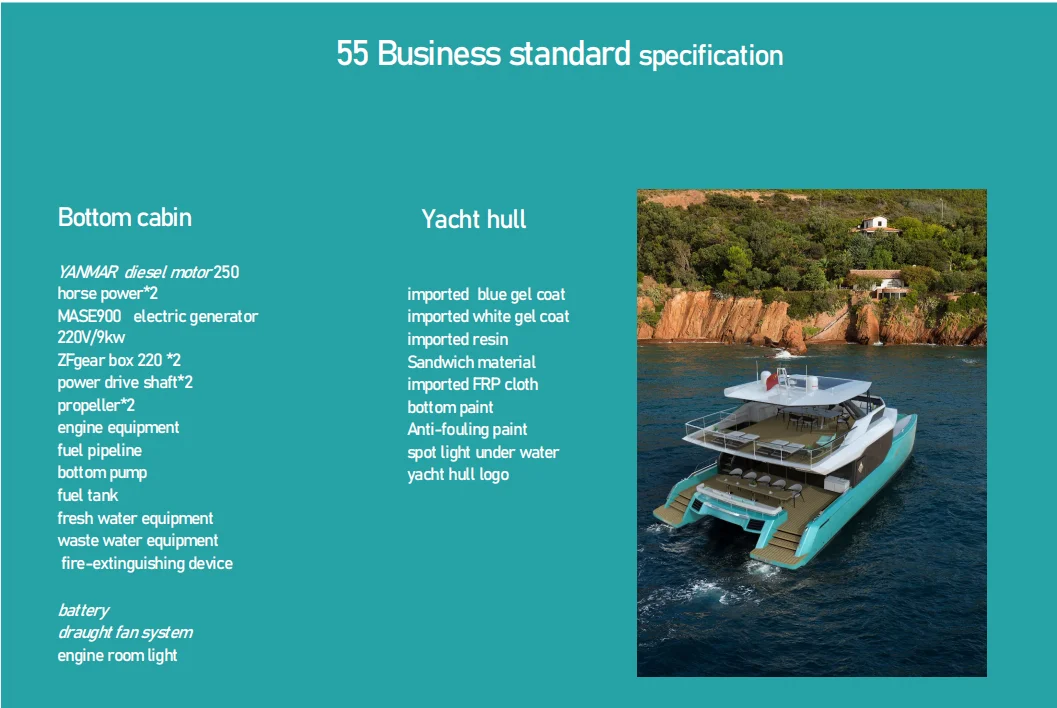 55ft   catamaran  luxury yacht  fiberglass  family  yacht   for sale