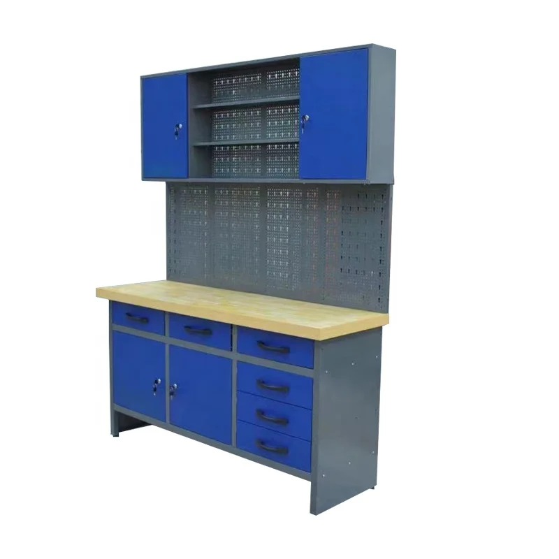 JZD Customizable Modern Steel Cabinet Work Bench with Wooden Tool Storage Drawers for Workshop Garage & Warehouse