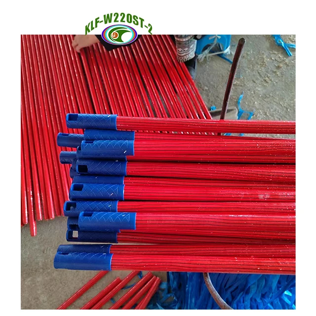 120 cm by 2.2 cm red yellow blue green base color black  lines pvc coated wooden broom mop brush handles sticks