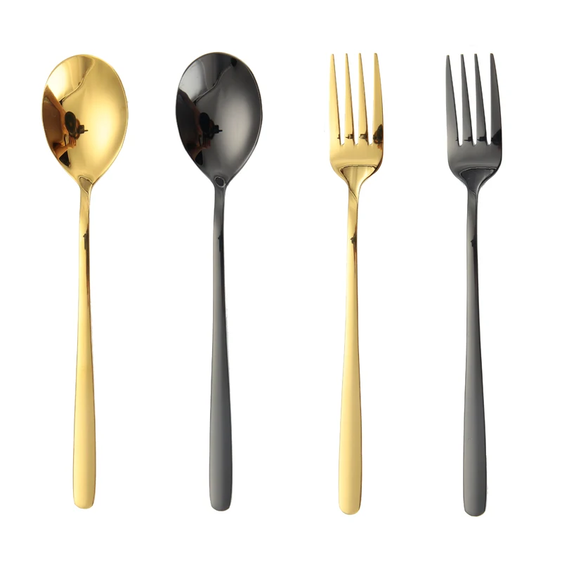 
flatware Long Handle Colored plating stainless steel salad fruit dinner fork spoon 