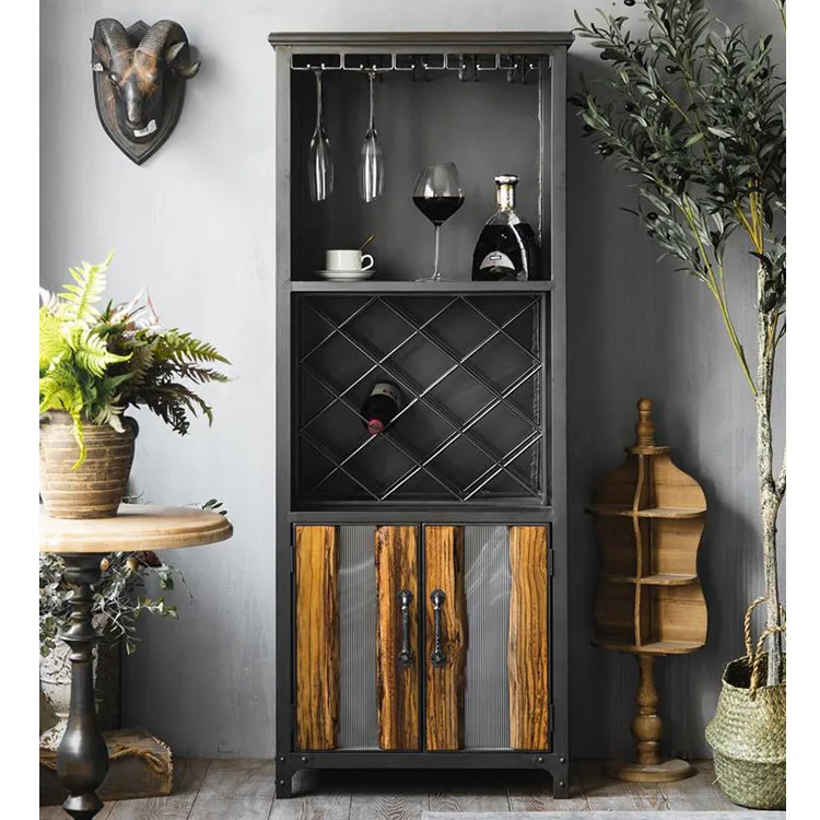 Home Furniture Iron Wine Cabinet Restaurant Bar Wine Rack Sideboard Stand Wine Cabinet Storage Cabinet