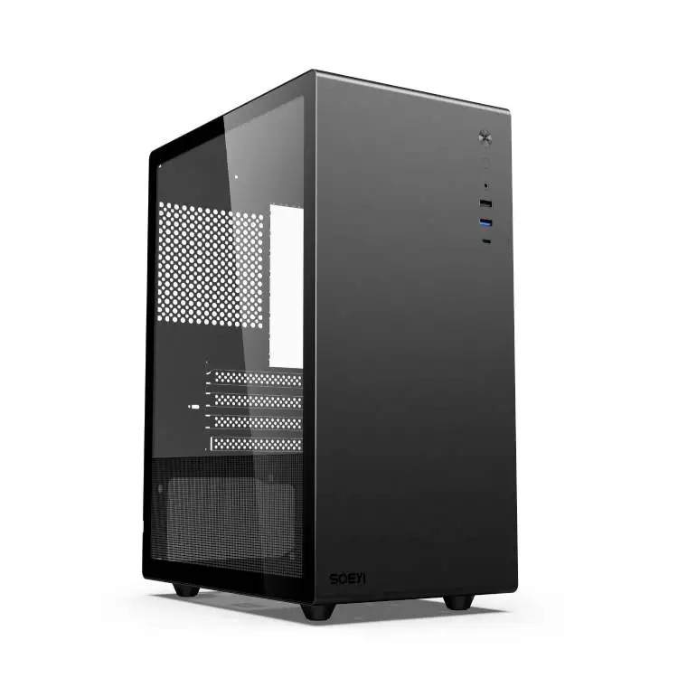 Customized Wholesale mATX Mini Tower Computer Cases Hinged Side Panel PC Chassis With Tempered Glass Panel