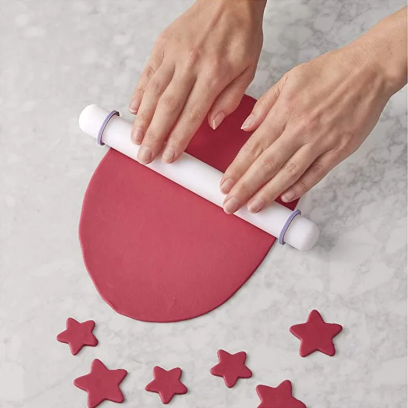 Non Stick Rolling Pin with Guide Rings Fondant Roller Cake Decorating Craft Baking Tool