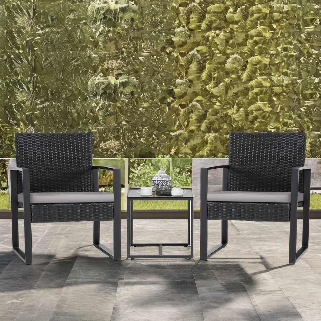Modern 3-Piece Wicker Rattan Woven Patio Outdoor Furniture Stainless Steel Sofa Set Dining Park-Hotel Lounge School Garden Sets