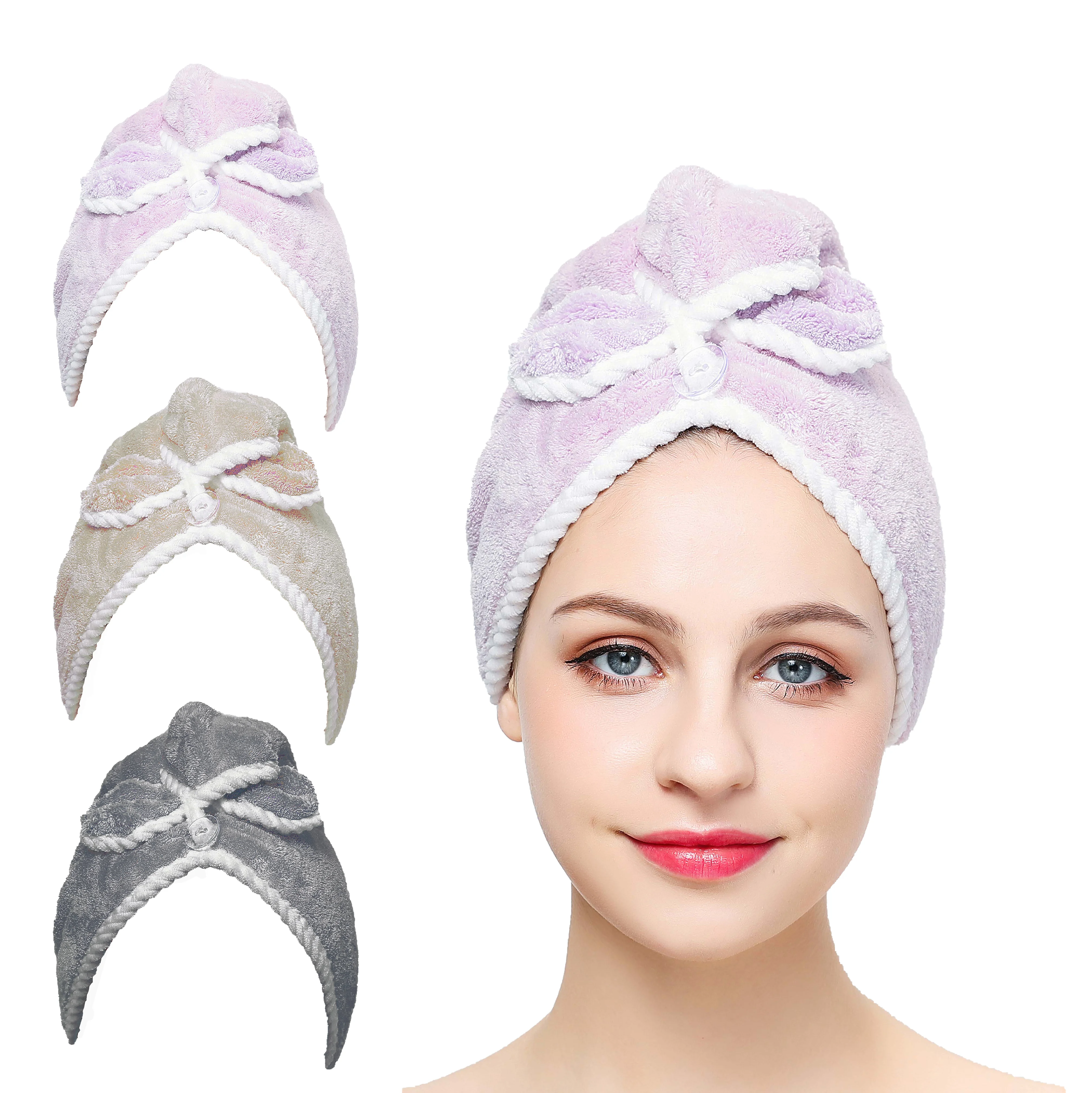 Custom label microfiber dry hair towel shower spa head wrap turban