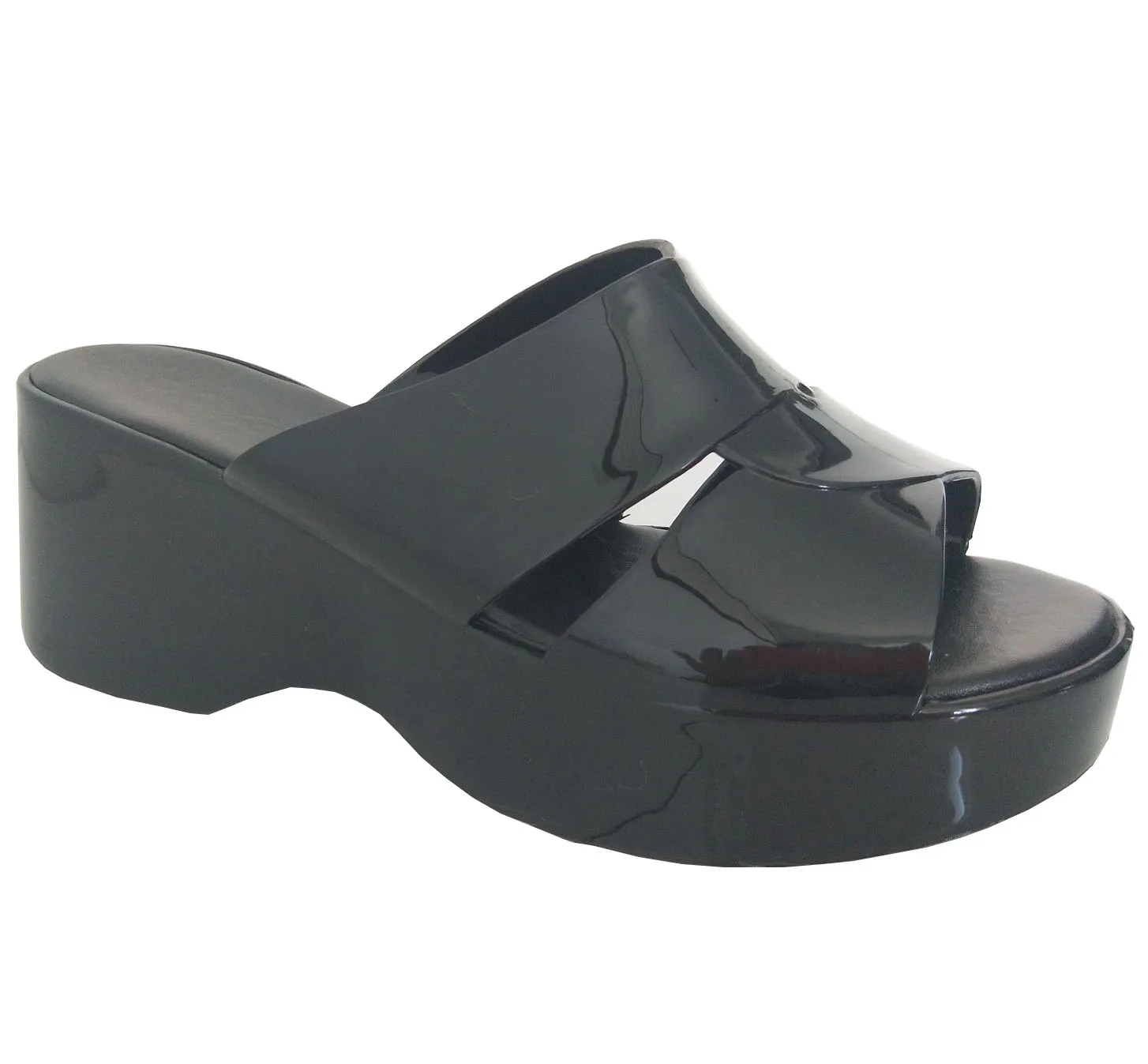 Black PVC Injection Fashion Women Wedge Jelly Sandals   Summer Outdoor Shoes