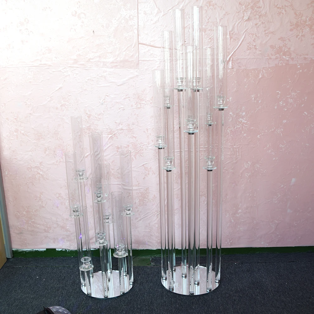 Wholesale tall 9 arms wedding table centerpiece glass candle holder crystal candelabra