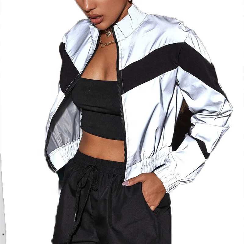 Low MOQ Fashion Street Wear Jacket Custom Logo Cheap Two Tone Jacket Popular Women Color Block Reflective Jackets