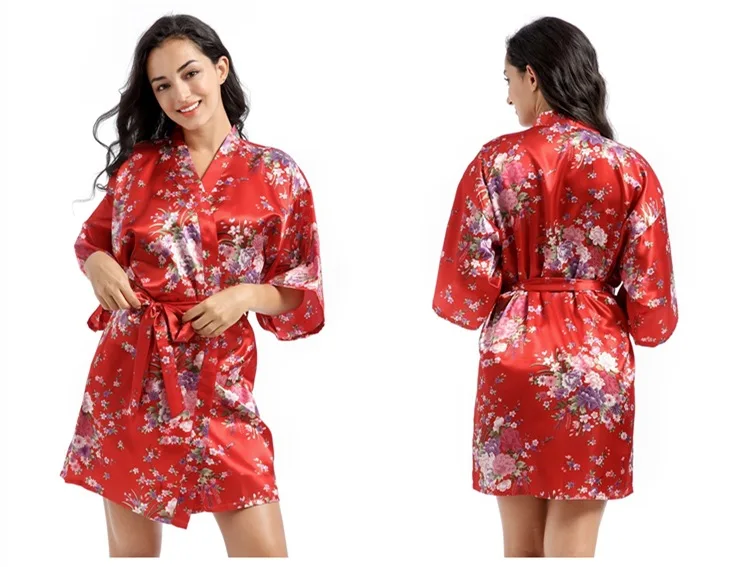 
Women Floral Satin Robe Bridal Dressing Gown Wedding Bride Bridesmaid Kimono Sleepwear 