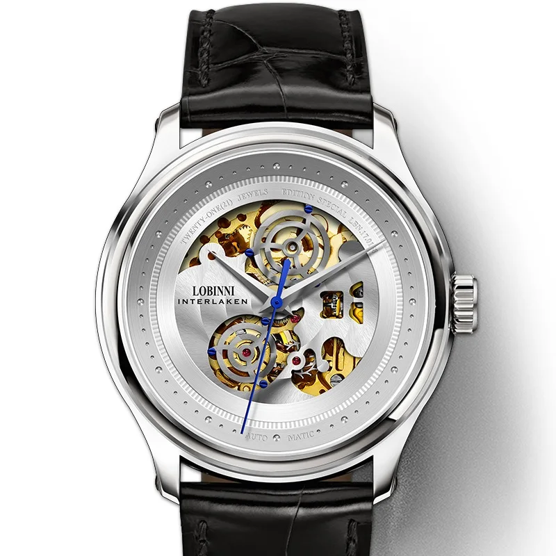 LOBINNI Wholesales OEM Skeleton Mechanical 41.5mm Leather Band Automatic Watches Men