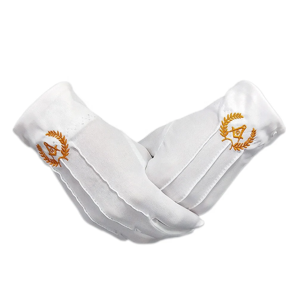 
Freemason Polyester Fibre Gold Logo Masonic Gloves With Embroidery 