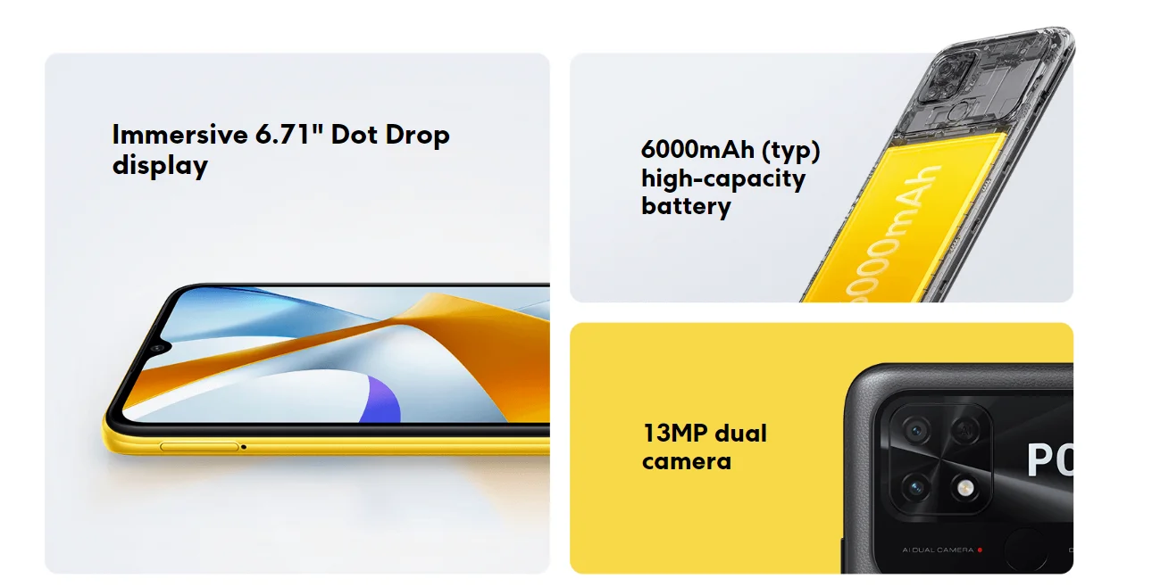 poco c40 6000mAh large capacity battery Faster and longer lasting poco c40 mobile phone