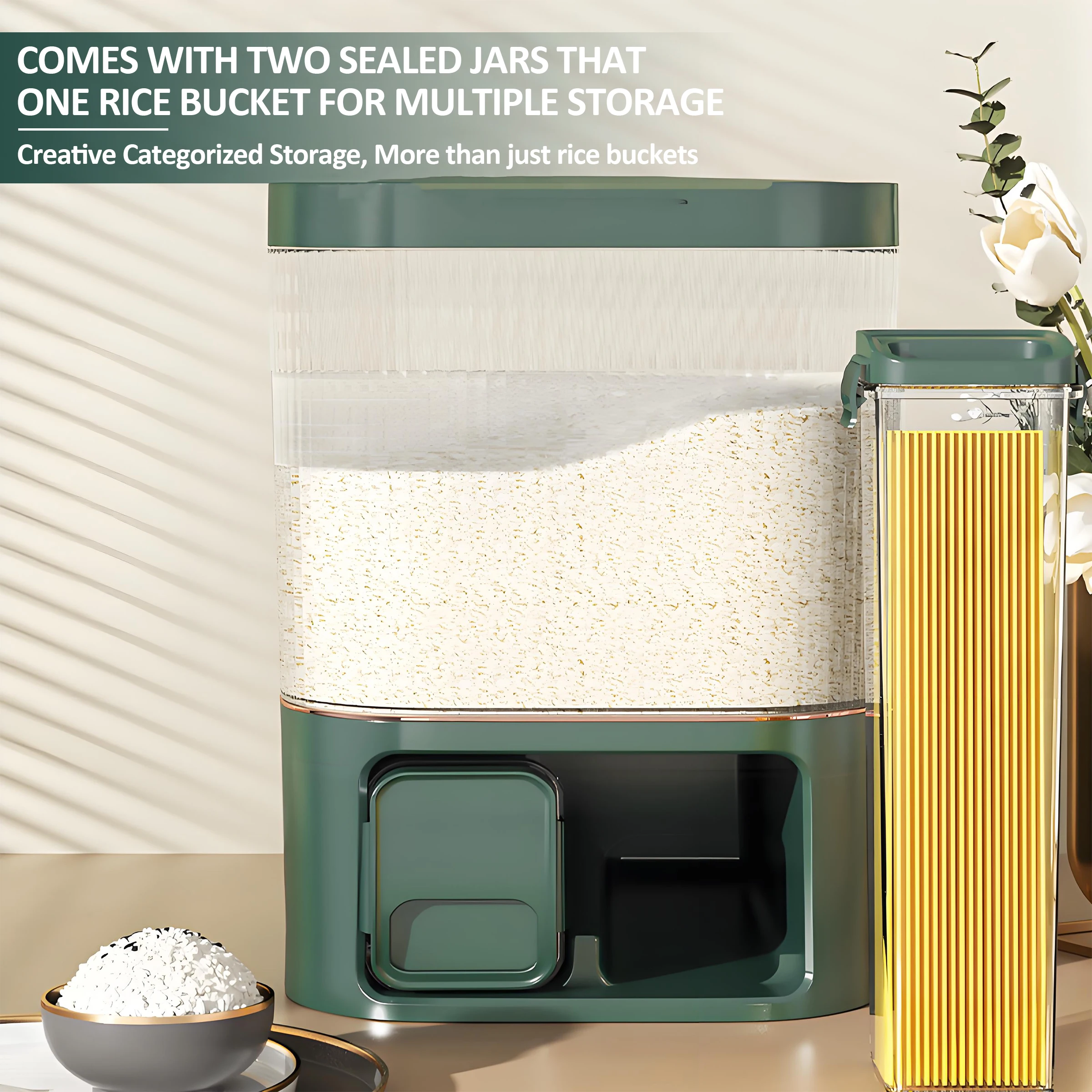 Big Capacity Moisture-Proof Insect-Proof Plastic Storage Jar Sealed Metered Grain Dispenser Kitchen Food Container PET Material