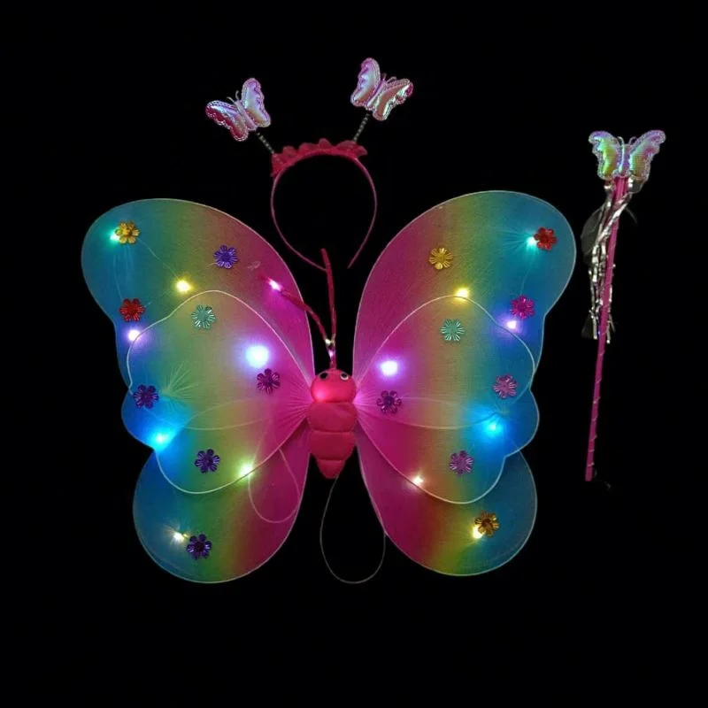 Shingel Party Performance Costume Kids LED Butterfly Wing Baby Girl Fairy Dress with Butterfly Wings