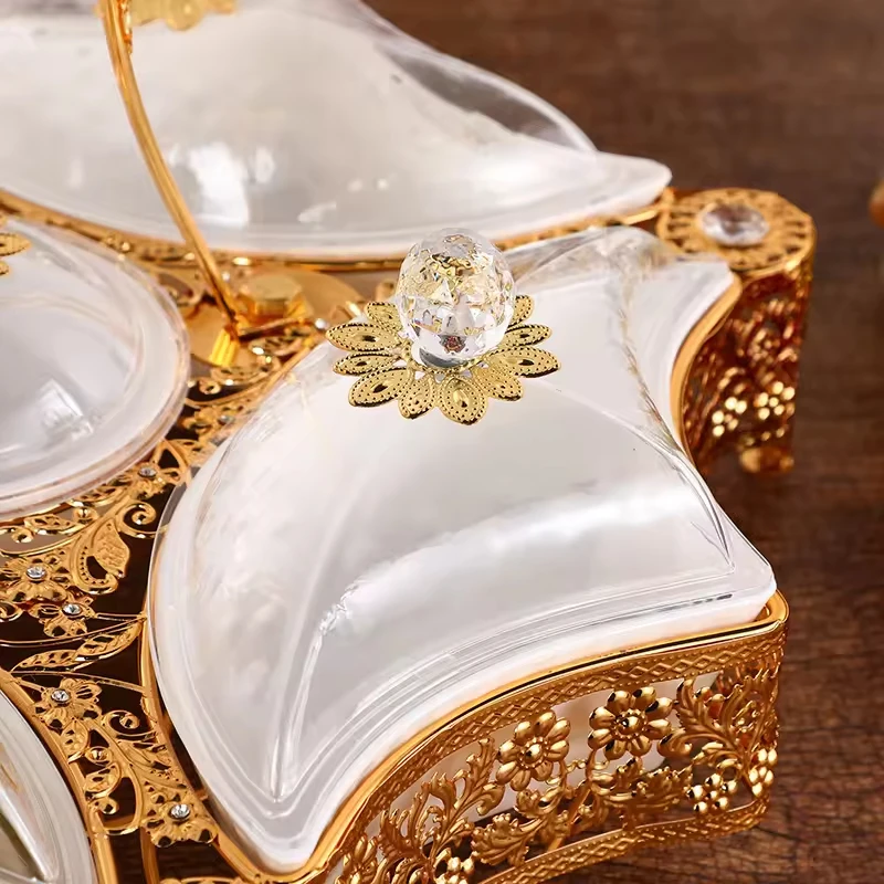 Gold Plated Decorative Cake Candy Stand Fruit Plate Food Tray Glass And Metal Serving Display Trays Snacks Dishes Bowls
