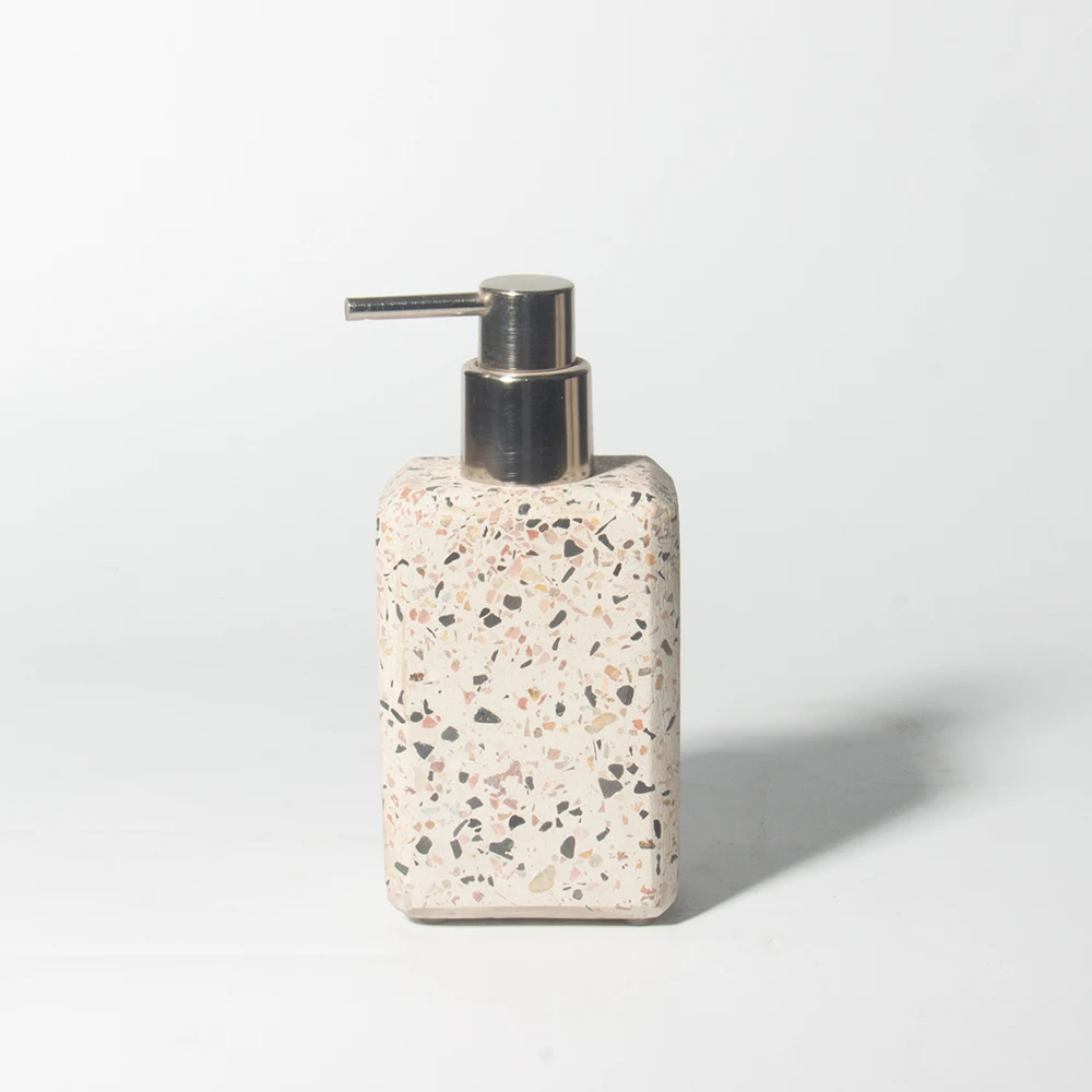 Terrazzo concrete 4-Pieces toilet decoration Bathroom Accessories Set cement home Bathroom Set with soap dispenser tray