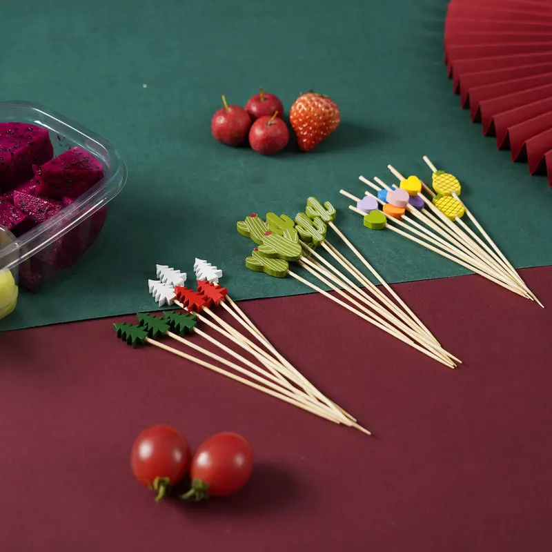 Wholesale Bamboo Sticks Red Love Heart Decorative Fruit Cake Snack Skewer Sticks 100pcs/Bag Teppo Bamboo Stick